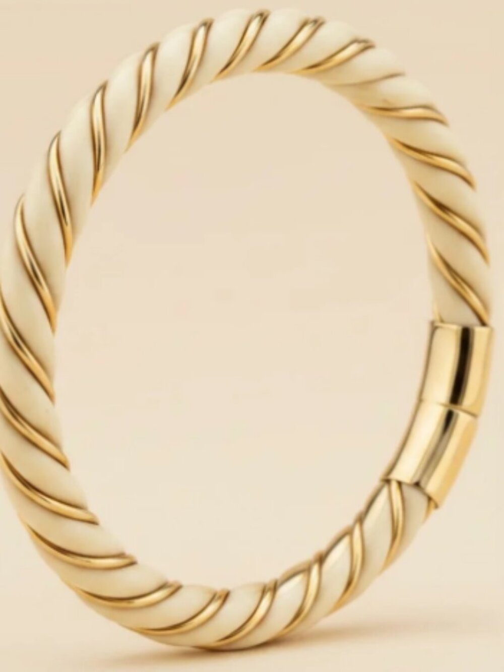 Circa 1950, Carved Ivory Twist & Gold Plated Wire Bangle Bracelet